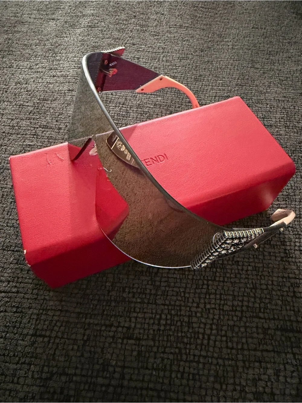 Fendi Shield Sunglasses with Silver Lens and Pink Temples